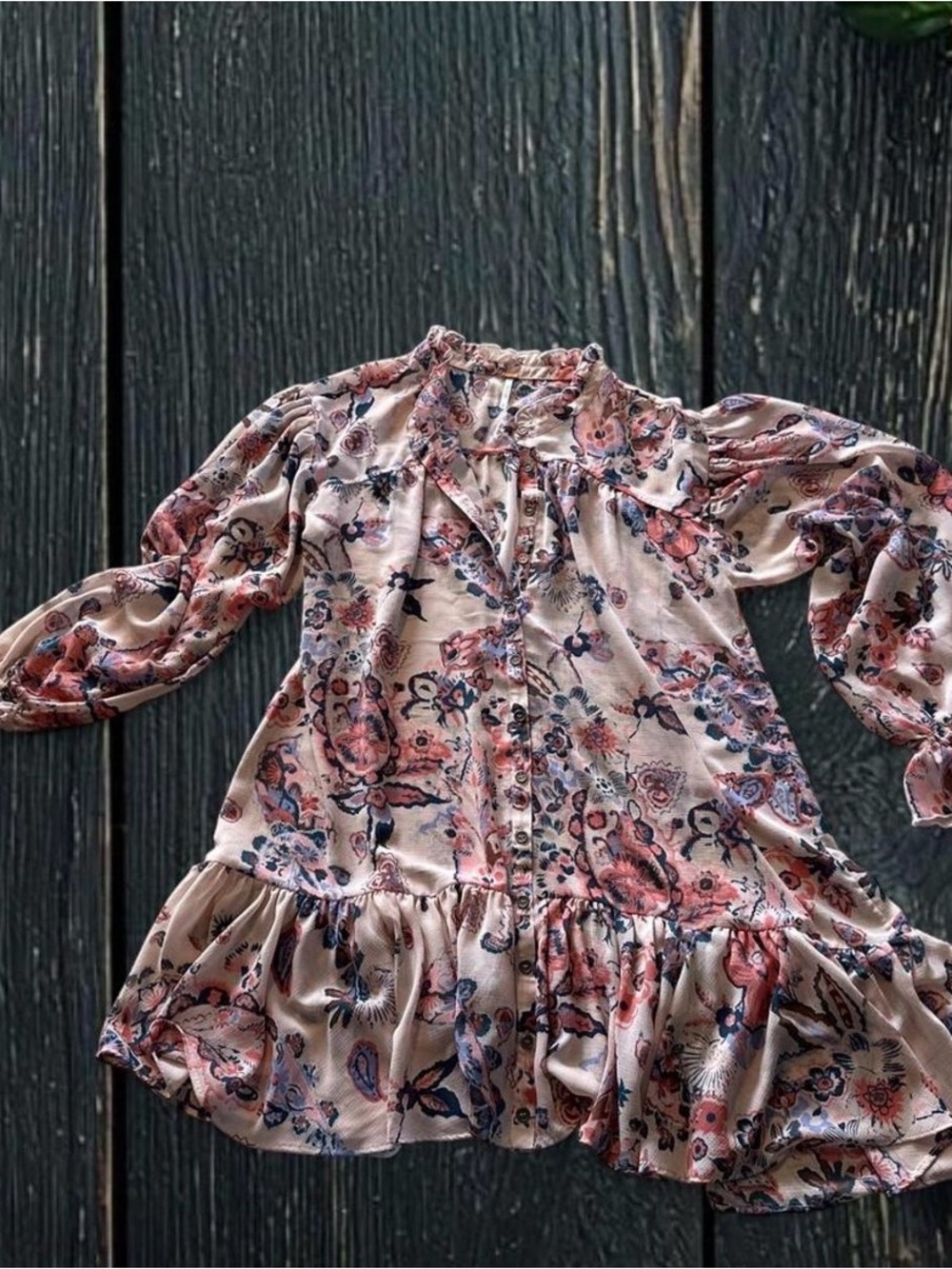 Free People Floral Button-Front Dress in Blush and Navy